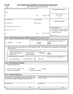 North Carolina ACH Debit Payment Authorization Agreement