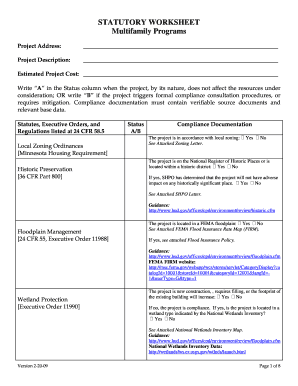 Statutory Worksheet for Multifamily Programs