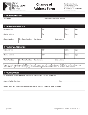 New Direction IRA Address Change Form