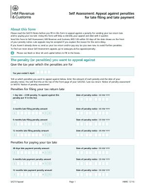 UK Self Assessment Penalty Appeal Form