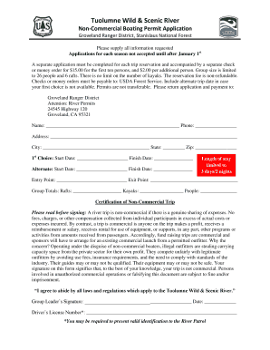 Tuolumne Wild & Scenic River Non-Commercial Boating Permit Application