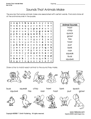 Fillable Online Sounds That Animals Make Word Search Puzzle. Find animal  sound in word search and draw a line from the animal to the sound it makes  Fax Email Print - pdfFiller