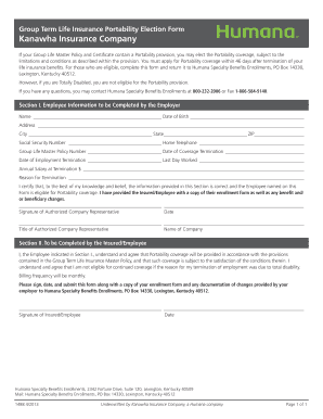 Group Term Life Insurance Portability Election Form