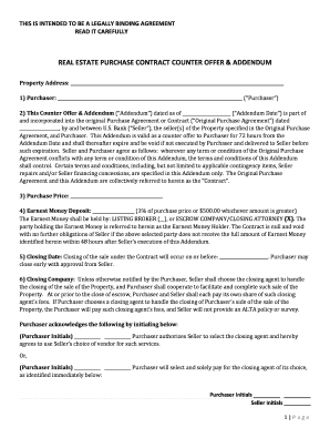 Real Estate Purchase Contract Counter Offer Addendum