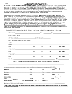 Peachtree Presbyterian Church Employment Authorization and Release