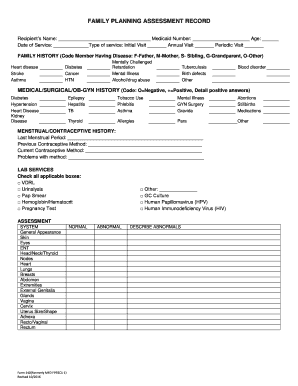 Family Planning Assessment Record