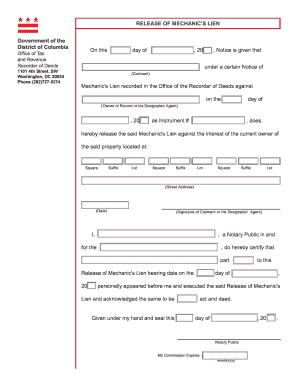 Release of Mechanic's Lien