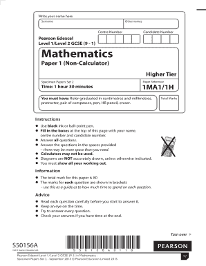 GCSE Mathematics Higher Tier Paper 1