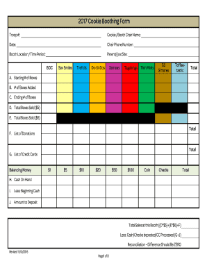2017 Cookie Booth Sales Form