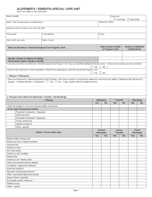 Alzheimer's / Dementia Special Care Unit Disclosure form.
