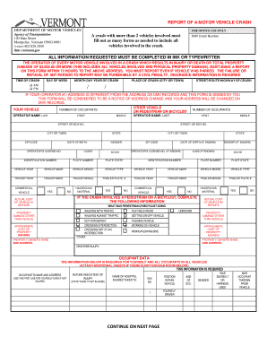 Vermont Motor Vehicle Crash Report