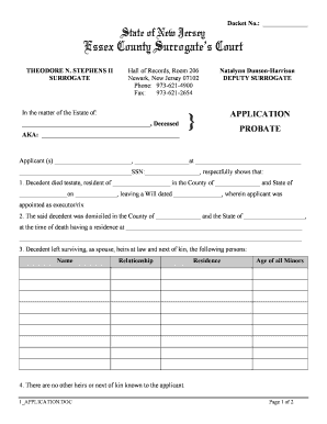 New Jersey Probate Application