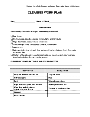 Michigan Home Cleaning Work Plan