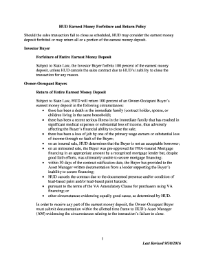 HUD Earnest Money Forfeiture and Return Policy