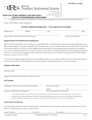 Montana Retired Member's and Employer's Notice of Postretirement Employment