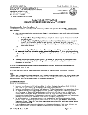 California Farm Labor Contractor Short-Form License Renewal Application