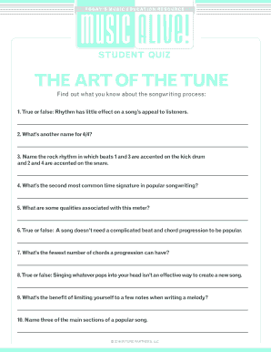Student Quiz on Songwriting