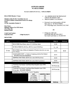 NC Realtors Supplies and Forms Order