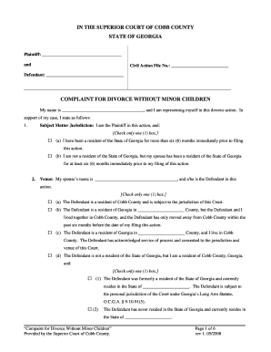 Georgia Divorce Complaint Without Minor Children