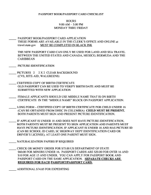 US Passport Book/Card Application Checklist