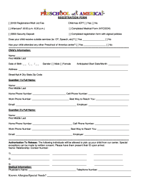 Preschool Registration Form