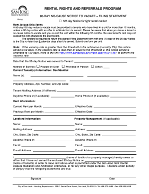 90-Day No-Cause Notice to Vacate Filing Statement
