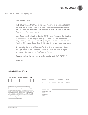 Pitney Bowes Tax Identification Number Form