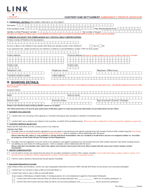 Private Investor Custody and Settlement Agreement
