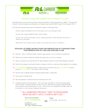 Standard Form for Presentation of Loss and Damage Claim