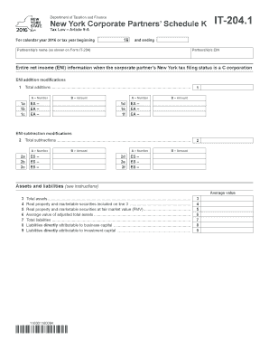 New York Corporate Partners’ Schedule K IT-204.1