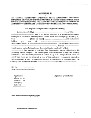 Identity Certificate for Passport