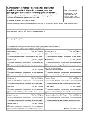 Long-term Supplier's Declaration for Preferential Origin Status