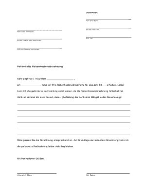 Schreiben zur Nebenkostenabrechnung