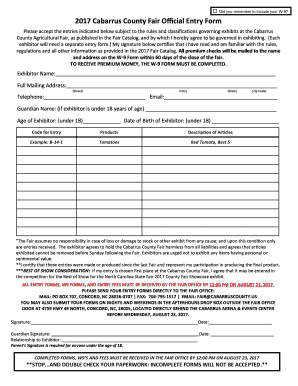 2017 Cabarrus County Fair Official Entry Form