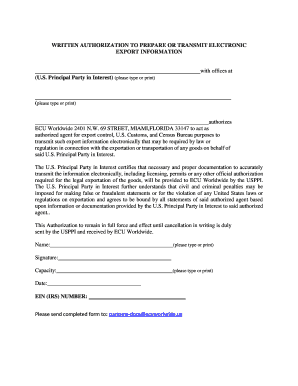 Authorization to Prepare or Transmit Electronic Export Information