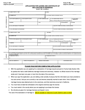 California Declaration of Marriage Application
