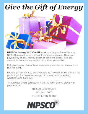 NIPSCO Energy Gift Certificate Order Form