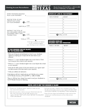 Checkbook Balancing Form