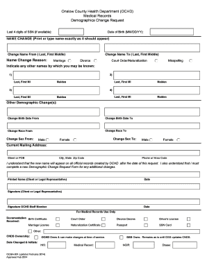 Onslow County Medical Records Demographics Change Request