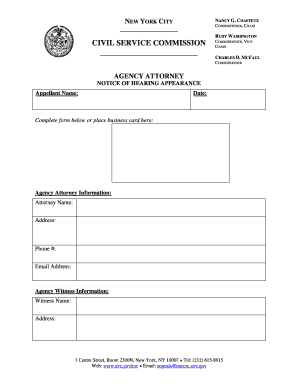 New York City Civil Service Commission Notice of Hearing Appearance
