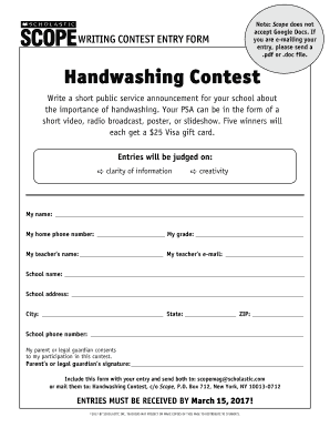Handwashing Contest Entry Form