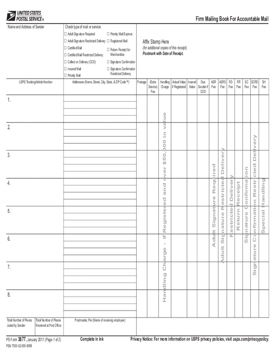 Ps Form 3877 -Firm Mailing For Accountable MailPDF