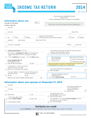 Québec Income Tax Return 2014