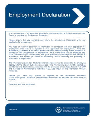 South Australian Public Sector Employment Declaration