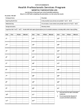 Minnesota Monthly Medication Log