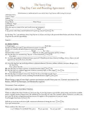 Dog Day Care and Boarding Agreement