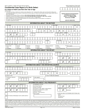 California Birth Defect Report Form