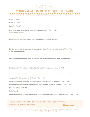 Sedona Vacation Rental Questionnaire