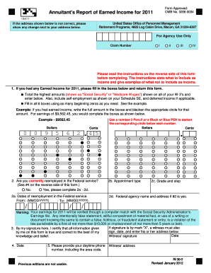 Annuitant's Report of Earned Income for 2011