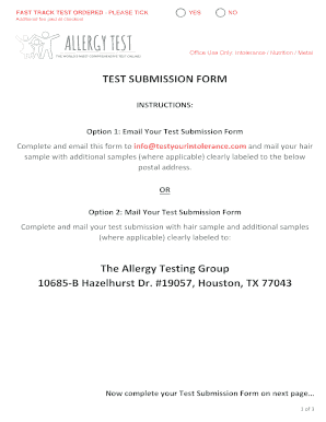 Allergy Intolerance Test Submission Form